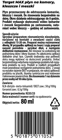 Płyn na komary, kleszcze i meszki – 50% DEET – 80 ml Target
