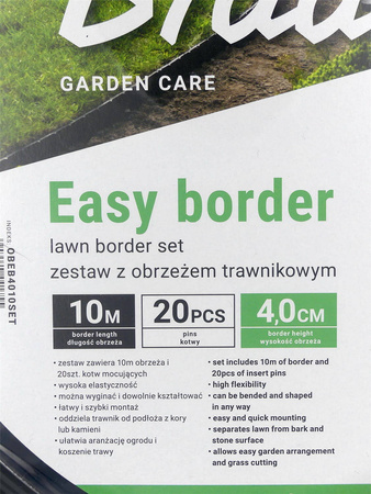 Zestaw z obrzeżem trawnikowym EASY BORDER czarny – 4 cm x 10 m Bradas