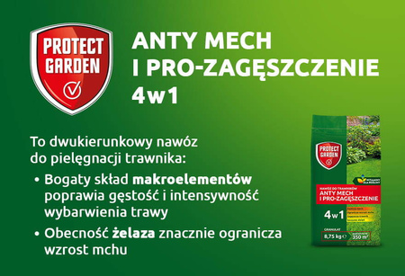Nawóz do trawników 4w1 – Anty Mech i Pro-zagęszczenie – 8,75 kg Protect Garden