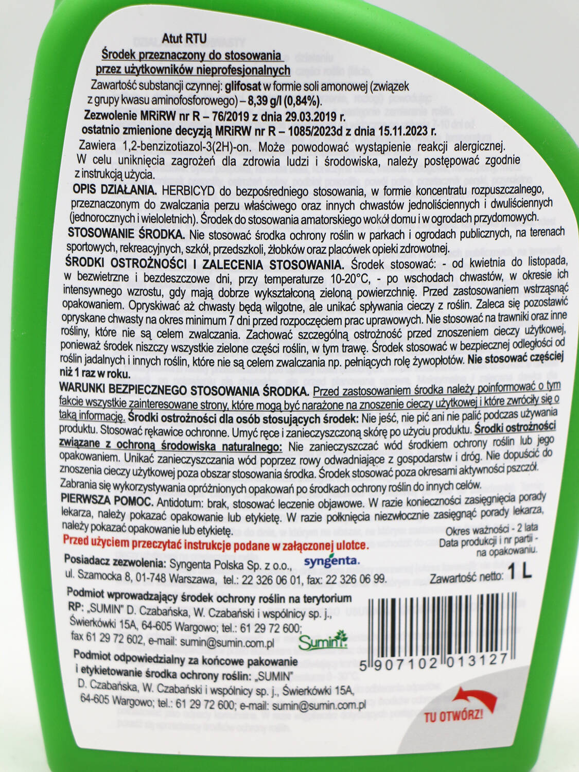 Atut RTU - zwalcza chwasty na kostce i w sadach 1 l