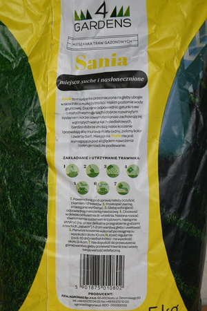 Mieszanka Traw Gazonowych Na Miejsca Suche i Słoneczne – Sania – 5 kg 4Gardens