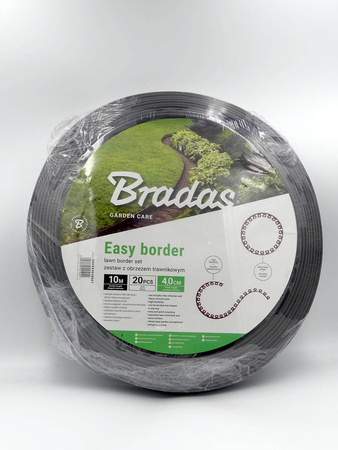 Zestaw z obrzeżem trawnikowym EASY BORDER brązowy – 4 cm x 10 m Bradas