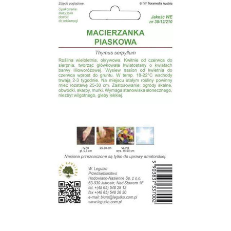 Macierzanka piaskowa – różowa – 0,1 g Legutko