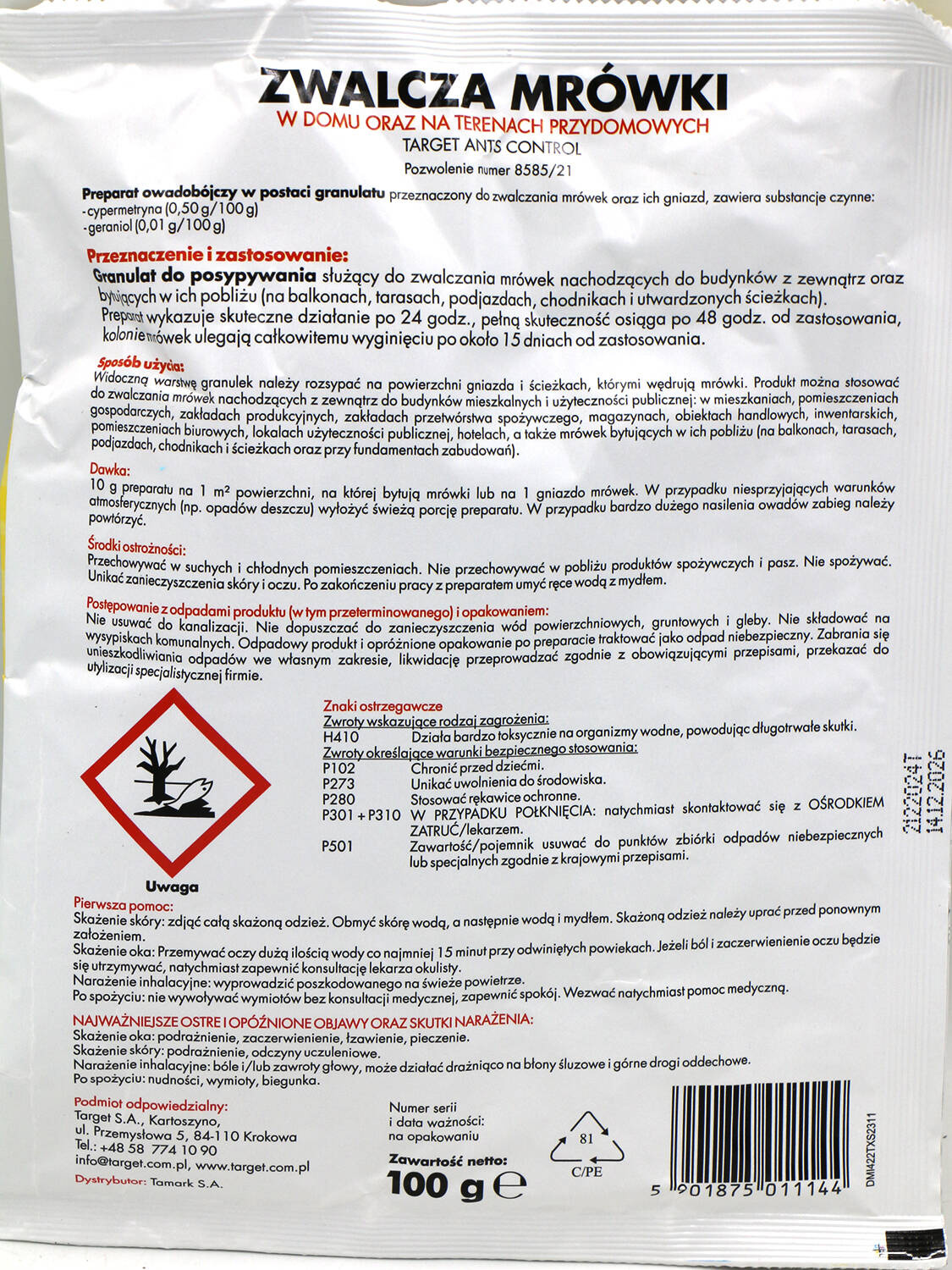ANTS CONTROL SASZETKA 100 G NA MRÓWKI Target