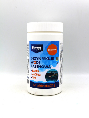 ChlorTix Oxy Aktywny Tlen – tabletki do dezynfekcji wody w basenie – 50 szt. x 20 g (1 kg) Target